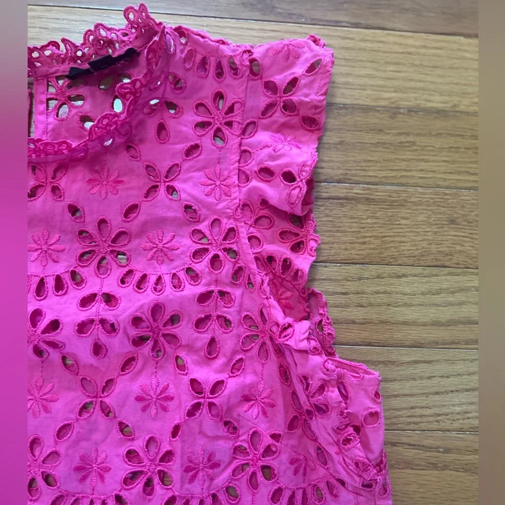 J Crew Blouse Women’s Size L Pink Eyelet Ruffle Sleeveless Tank Summer - Picture 8 of 10